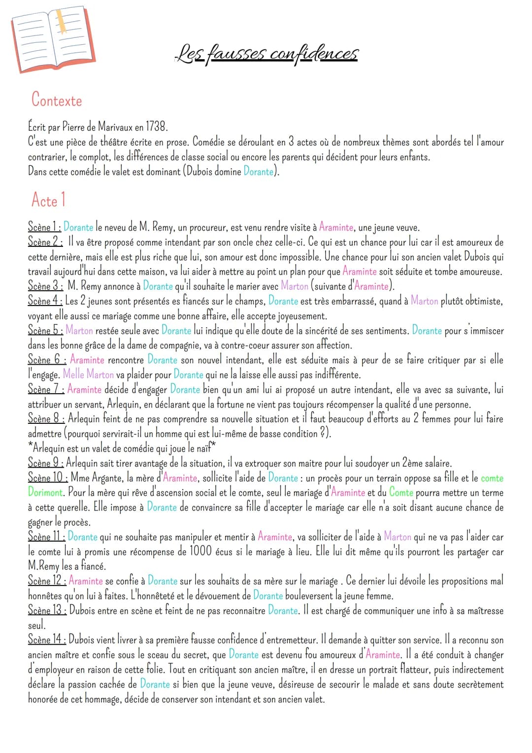 Les fausses confidences
Contexte
Écrit par Pierre de Marivaux en 1738.
C'est une pièce de théâtre écrite en prose. Comédie se déroulant en 3