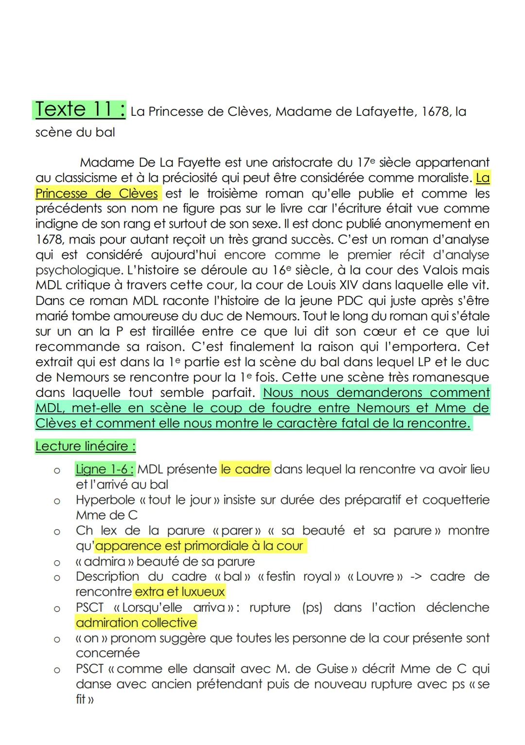 Lecture linéaire n°11: La Princesse de Clèves, Madame de Lafayette, 1678, la scène
du bal.

Considéré comme le premier roman d'analyse, La P