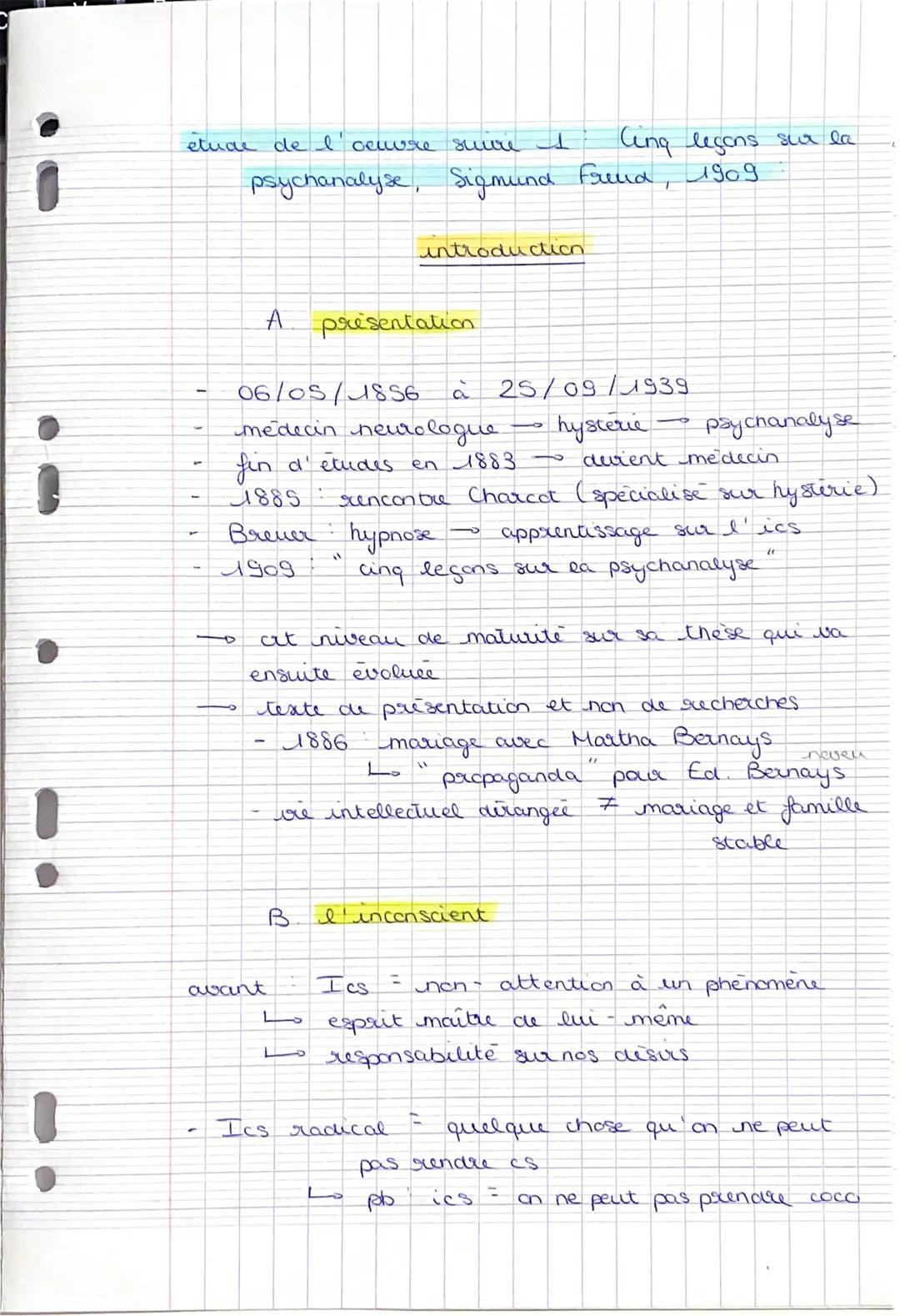 !
etude de I ceuvre
L
-
sure I
psychanalyse, Sigmund Freud,
A
06/05/1856
B
avant
presentation
L
introduction
(1
neurologue
à
medecin neu
fin