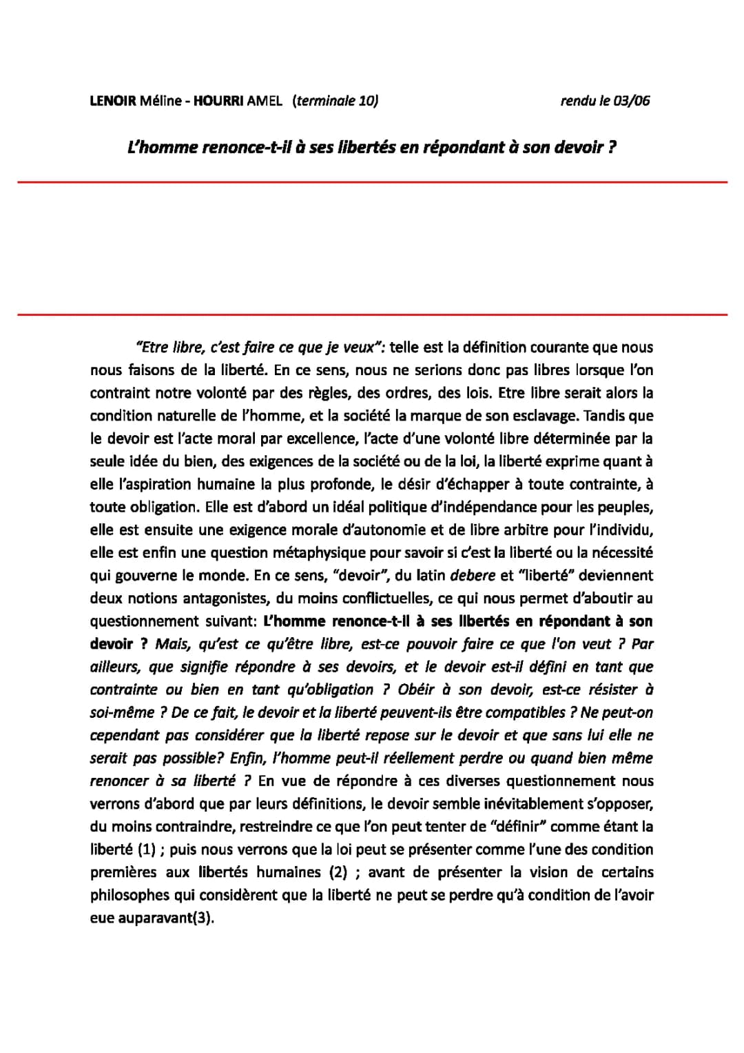 Dissertation corrigée : Liberté et Devoir - Kant et la Responsabilité
