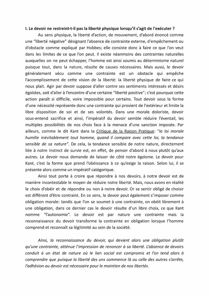 LENOIR Méline - HOURRI AMEL (terminale 10)
rendu le 03/06
L'homme renonce-t-il à ses libertés en répondant à son devoir ?
"Etre libre, c'est
