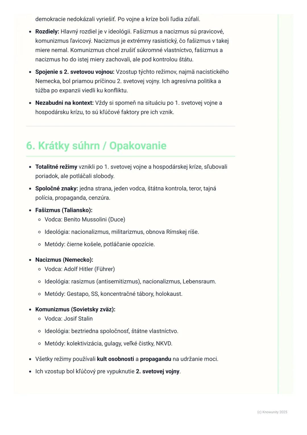 # Vzostup totalitných režimov

1. Prehľad vzostupu totalitných režimov

Po prvej svetovej vojne, ktorá priniesla obrovské straty a sklamanie
