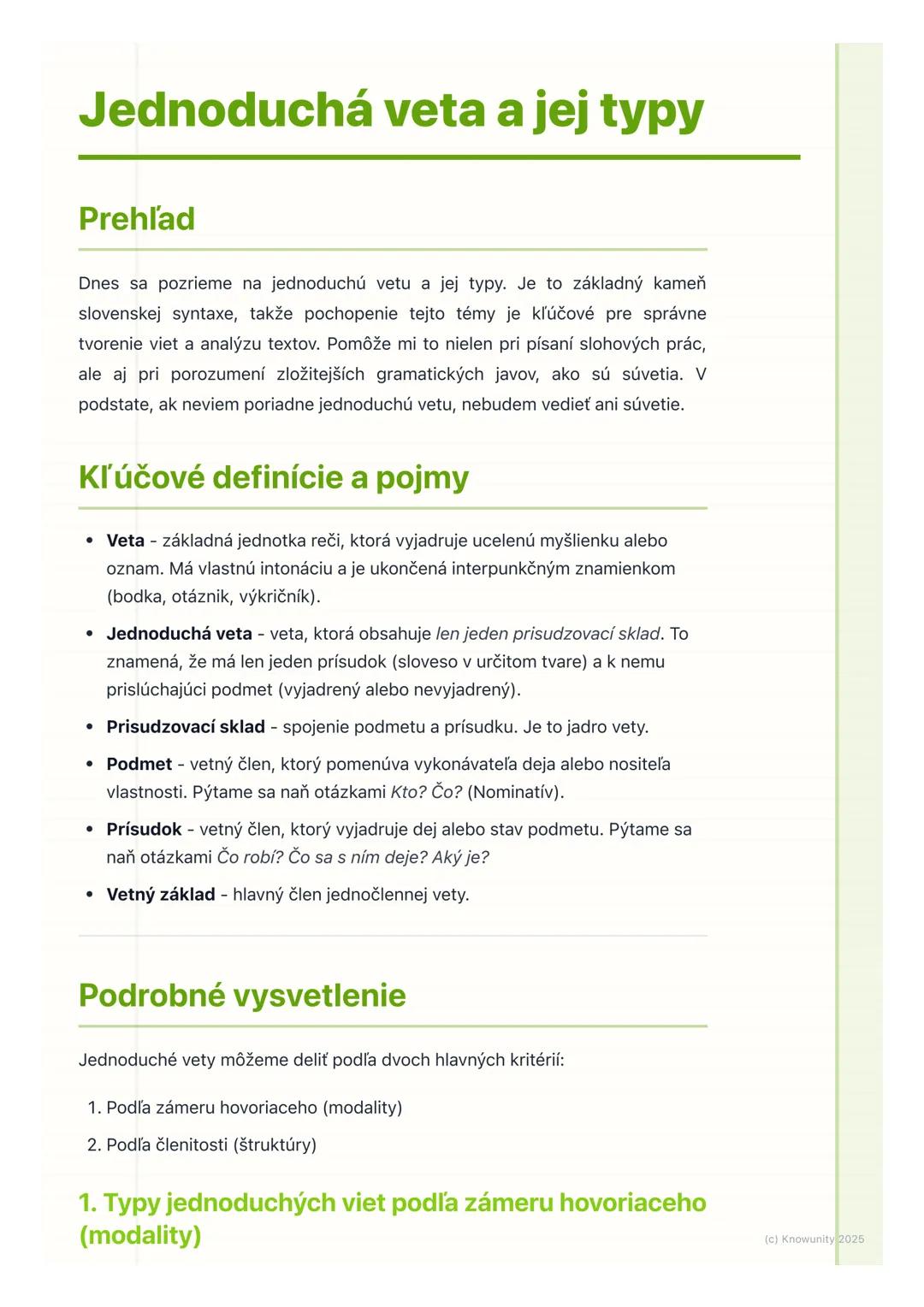 # Jednoduchá veta a jej typy

Prehľad

Dnes sa pozrieme na jednoduchú vetu a jej typy. Je to základný kameň
slovenskej syntaxe, takže pochop