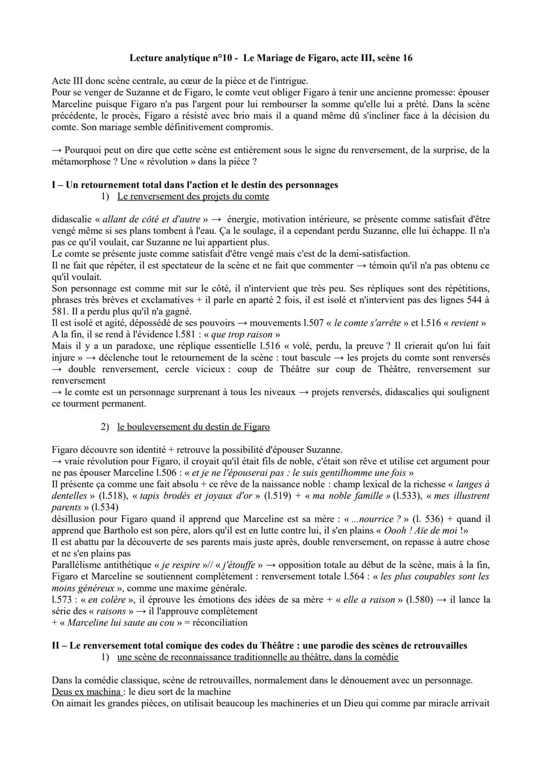 Lecture analytique n°10 - Le Mariage de Figaro, acte III, scène 16
Acte III donc scène centrale, au cœur de la pièce et de l'intrigue.
Pour 
