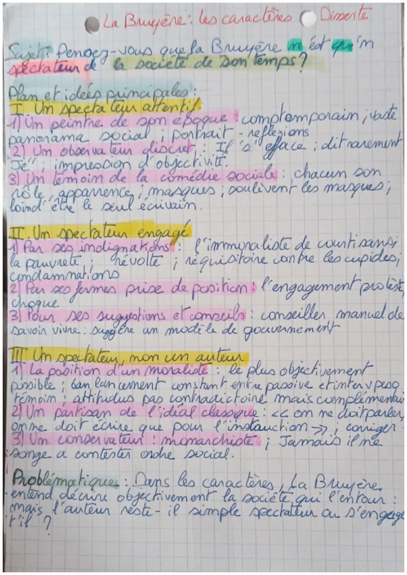 Disertation
(La Bruyère : les carateres
Sajets Peut-on dire que les livres Vax des
caractères de Jean de La Bruyère nousdémon-
le monde est 
