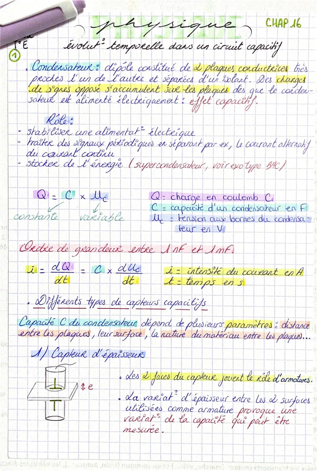 physique CHAP 16
évolut² temporelle dans un circuit capacitif
Condensateur: dipole constitué de 2 plaques conductrices très
proches l'un de 