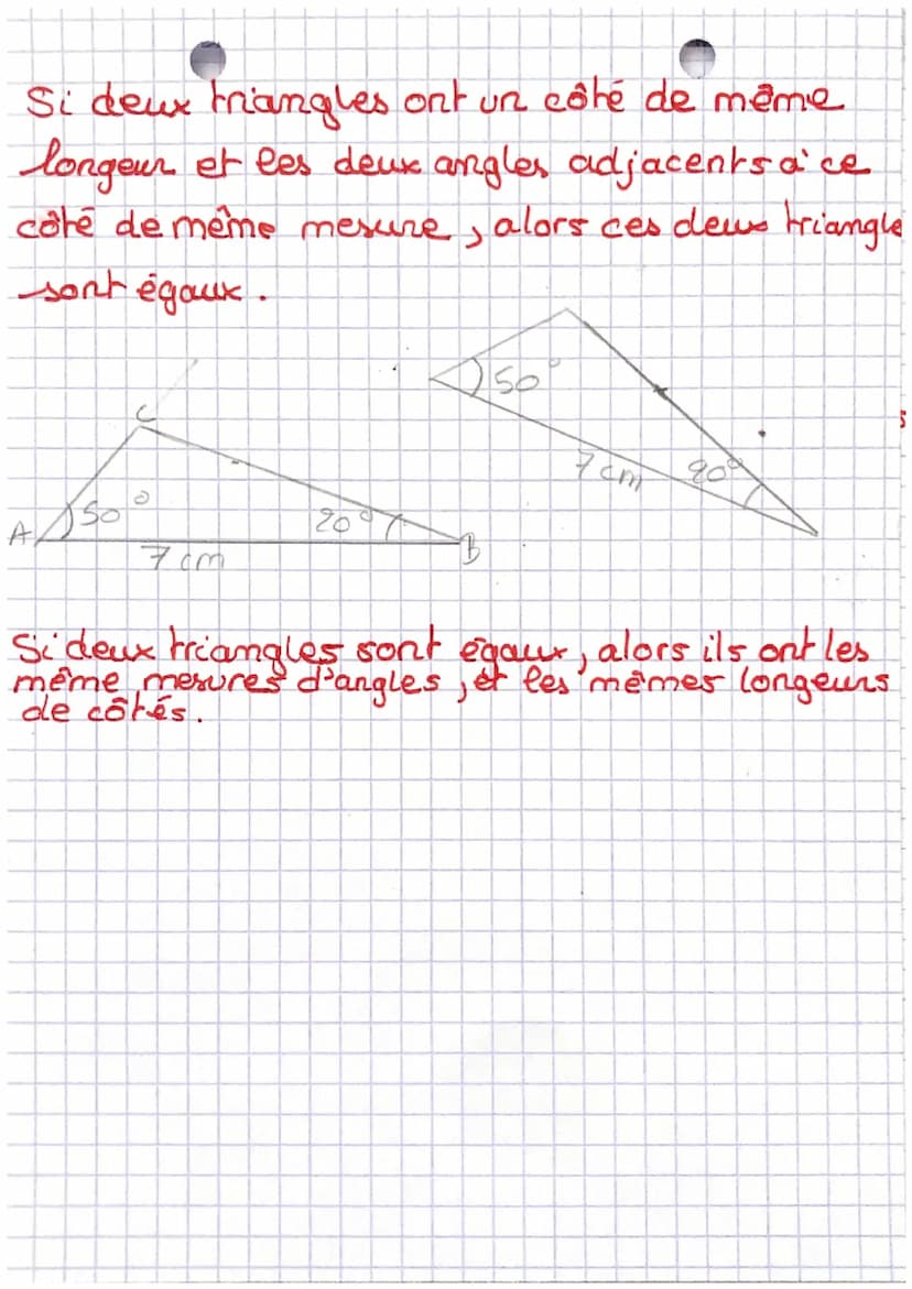Définitions
Dire que deux triangles sont égaux signifie
qu'ils sont superposables.
Propriétés:
Si deux triangles ont leurs côtés deux à deux