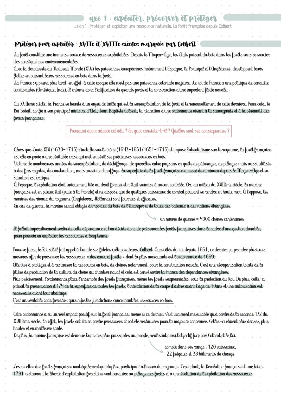 are 1 exploiter préserver et protéger
:
Jalon 1: Protéger et exploiter une ressource naturelle. La forêt française depuis Colbert
·Proteger 