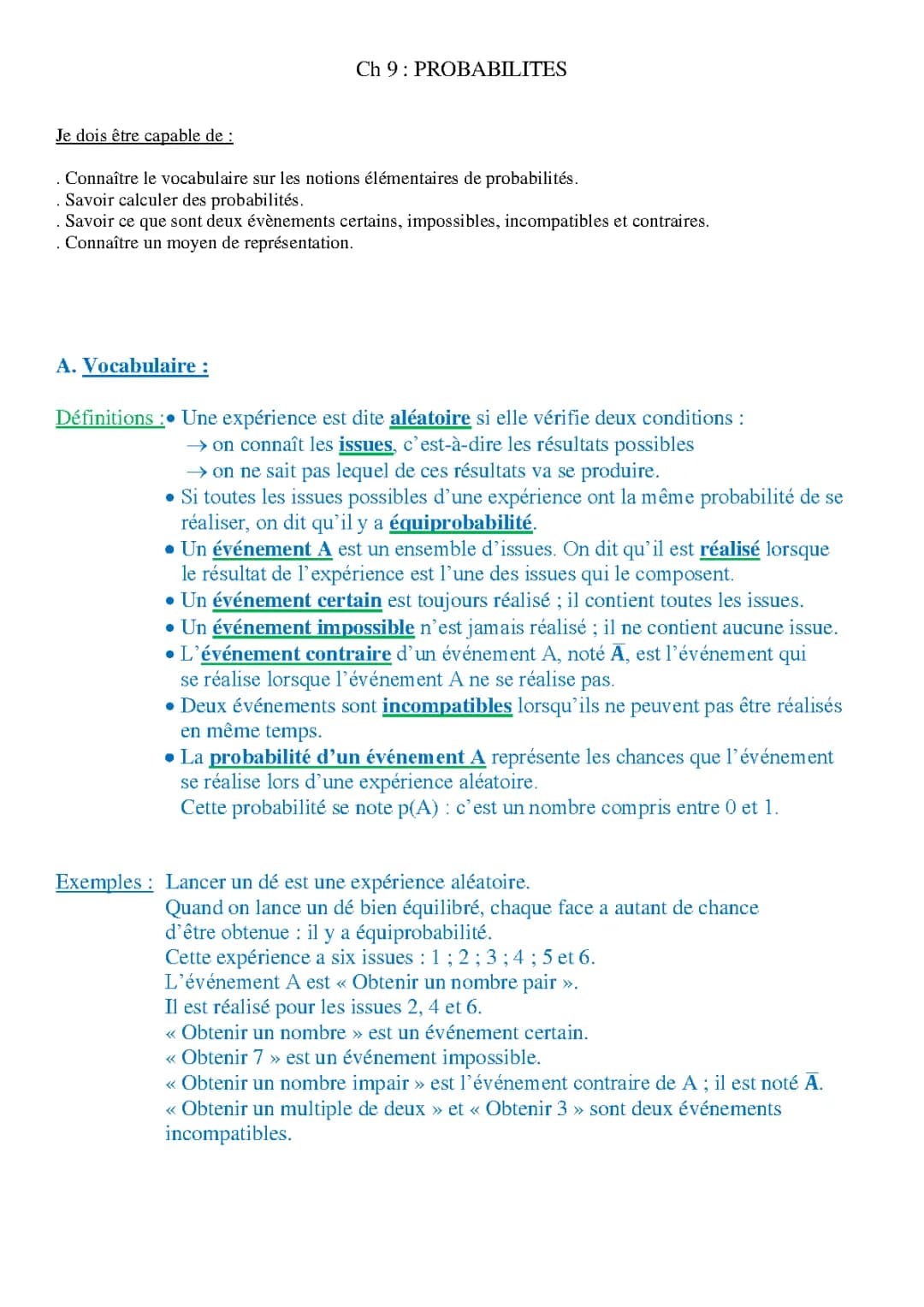 Probabilités 3ème: Cours et Exercices Corrigés PDF