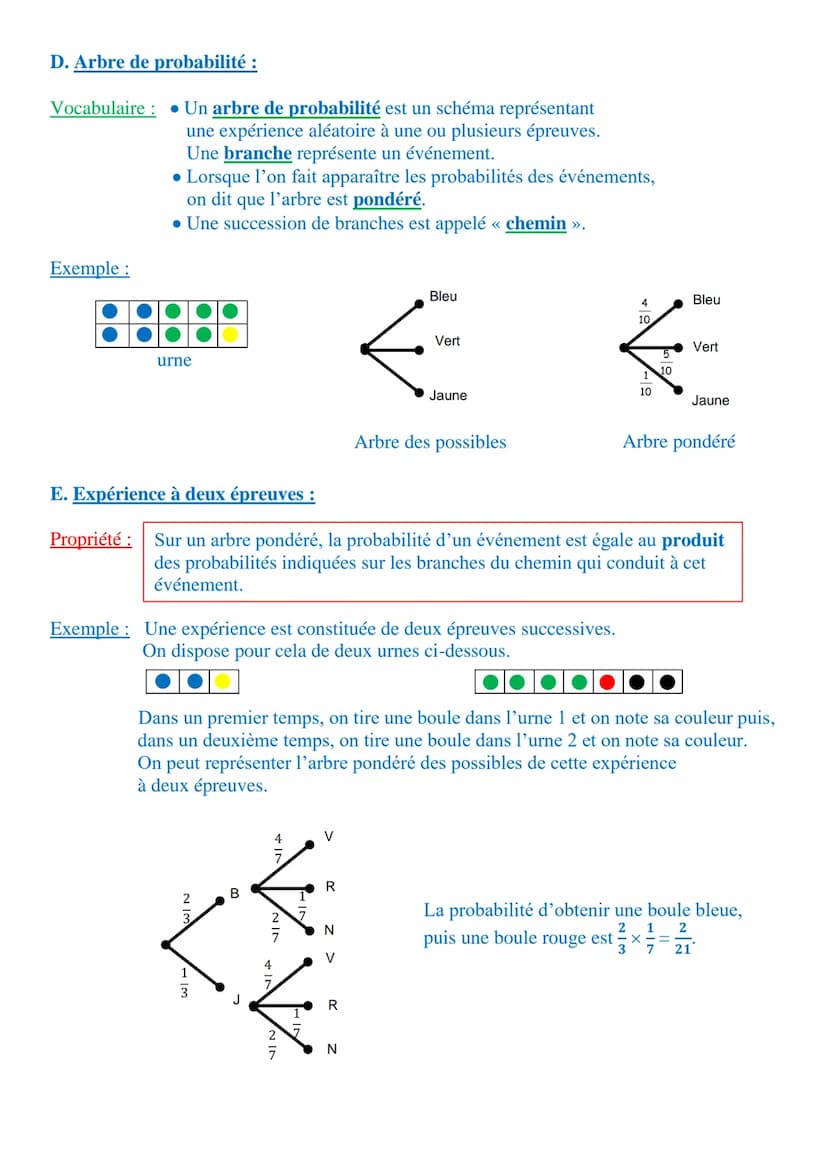 Ch 9 PROBABILITES
Je dois être capable de :
. Connaître le vocabulaire sur les notions élémentaires de probabilités.
. Savoir calculer des p