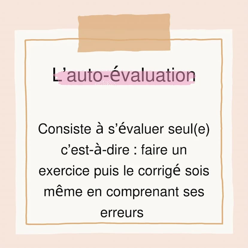 Quelles sont les
méthodes les plus
pertinentes pour
l'apprentissage ? L'auto-évaluation
Consiste à s'évaluer seul(e)
c'est-à-dire : faire un