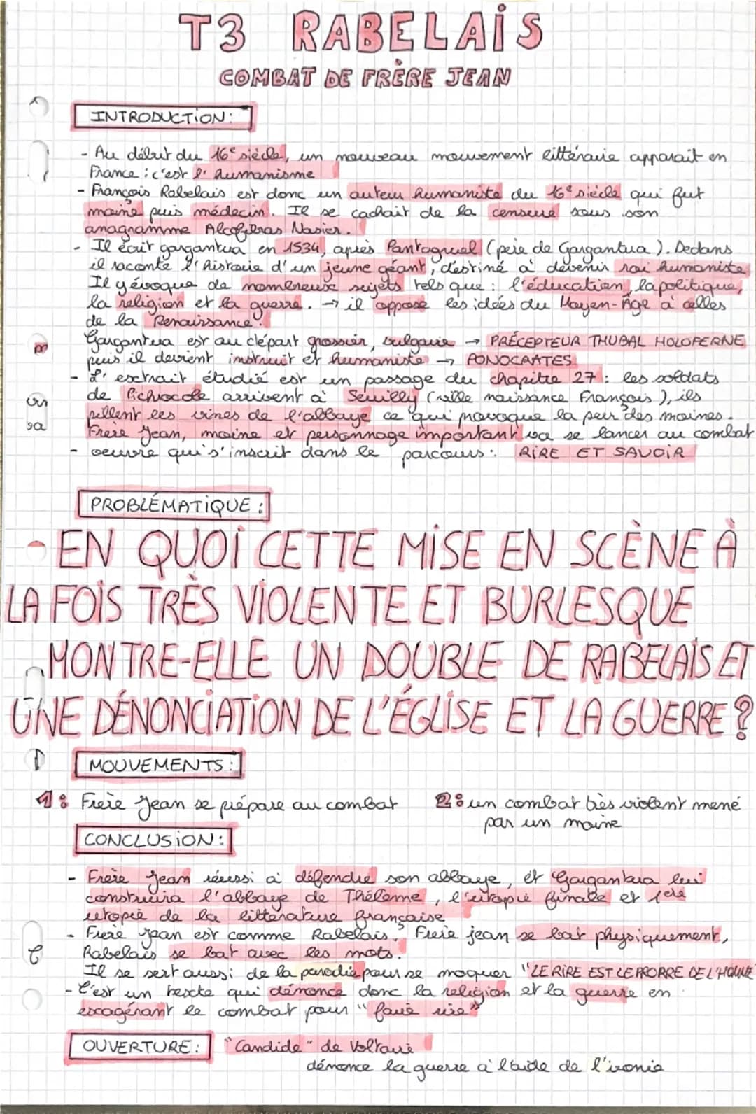 T3 RABELAIS
COMBAT DE FRÈRE JEAN
INTRODUCTION:
Au début du 16° siècle, un
nouveau mouvement littéraire apparait en
5
9a
-
France: c'est l' h
