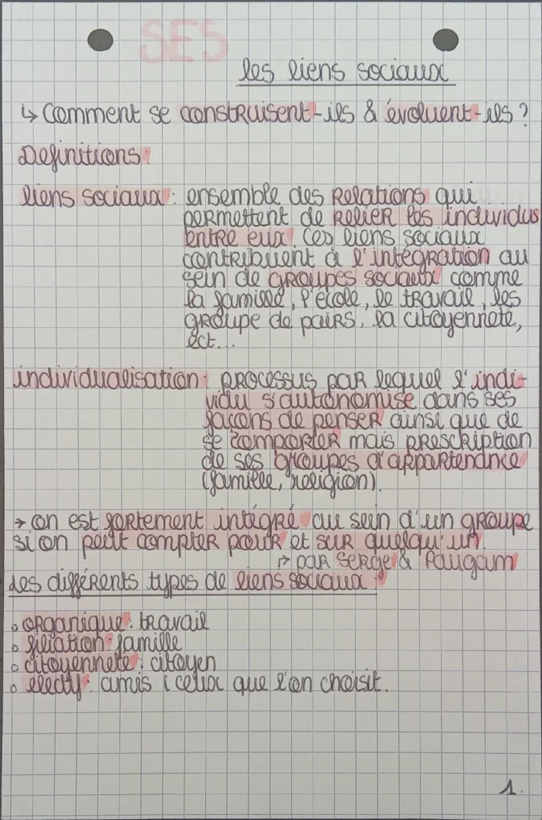 SES: Les liens sociaux