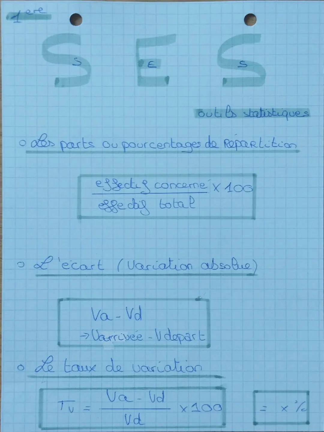 ere
SES

outils statistiques

• des parts ou pourcentages de Répartition

$
\frac{\text{effectes concerne} \times 100}{\text{esse dif total}