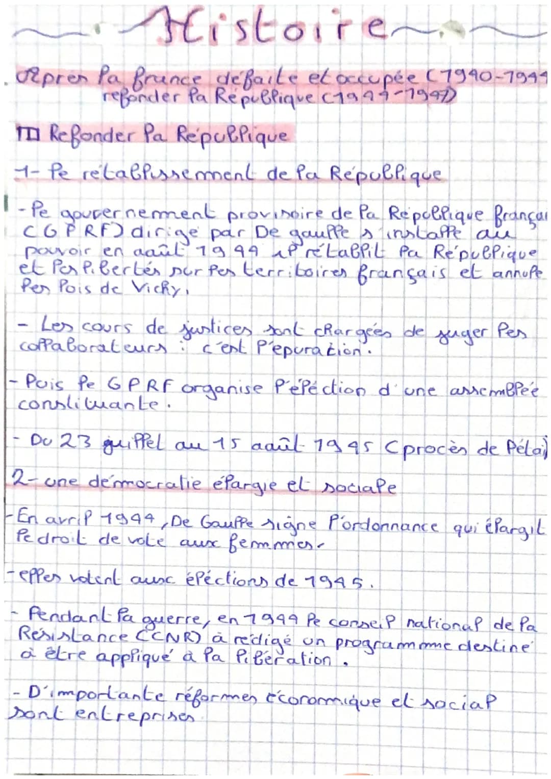 Histoire
Fiprex la france de faite et occupée (1990-49
refonder la République (1994-99)
Définition:
france libre : mouvement de résistance e