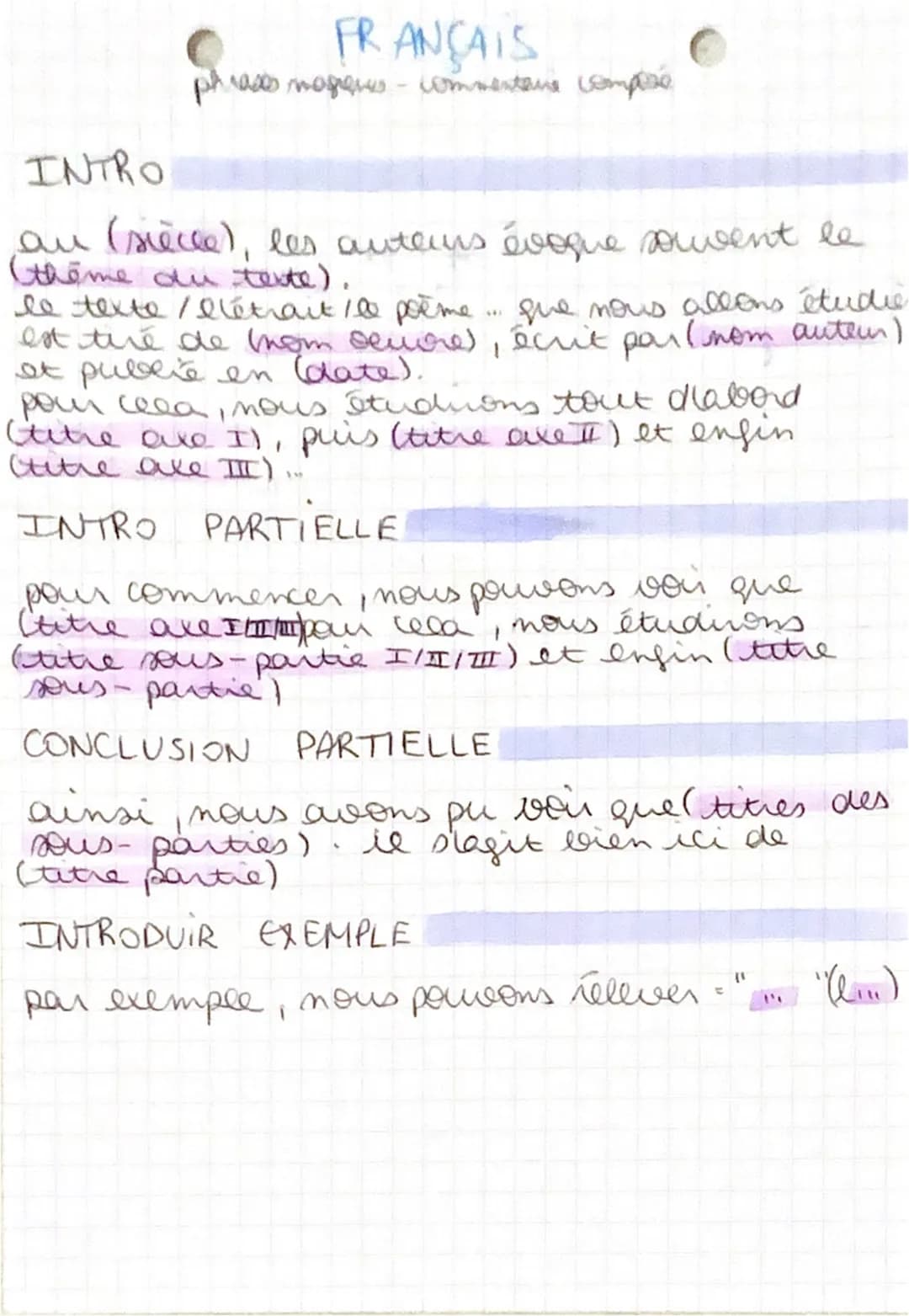 FRANÇAIS
phrases mogenes - commentare comple
INTRO
an (siècle), les auteurs évoque souvent le
(thème du texte).
le texte / elétrait le poème