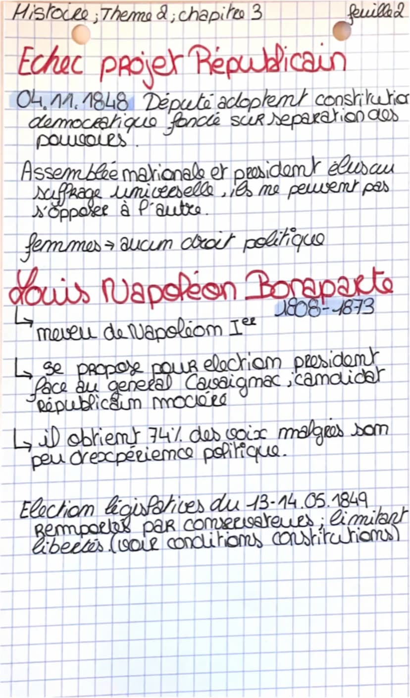 Histoire; Theme 2; chapitee 3
1 Difficile emréée dams âge Démocrati
-que :
2° République & 2nd Empire
feuilles
2. IDEAUX DEMOCRATIQUE ET
ELH