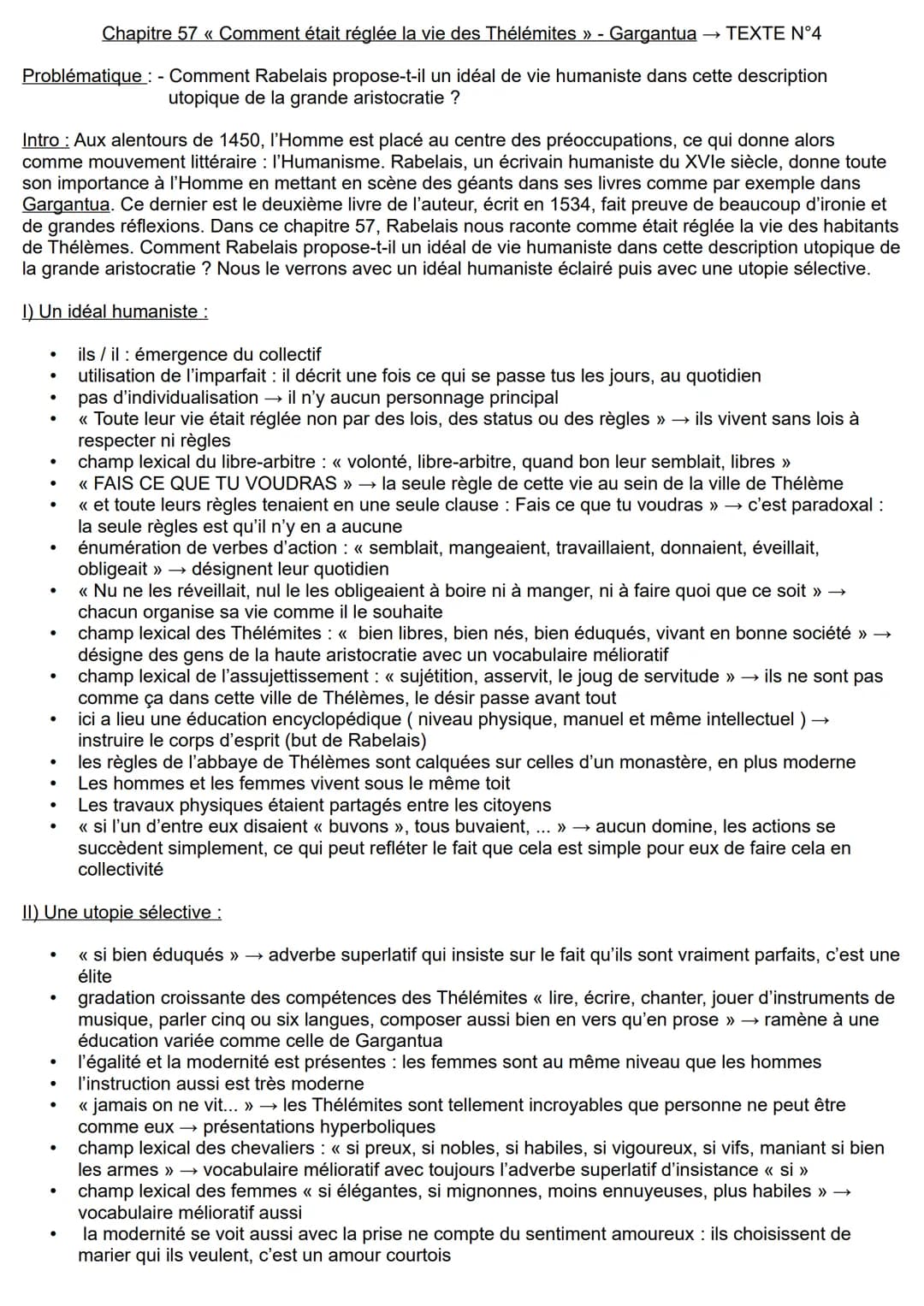 Chapitre 57 << Comment était réglée la vie des Thélémites » - Gargantua TEXTE N°4
Problématique : - Comment Rabelais propose-t-il un idéal d