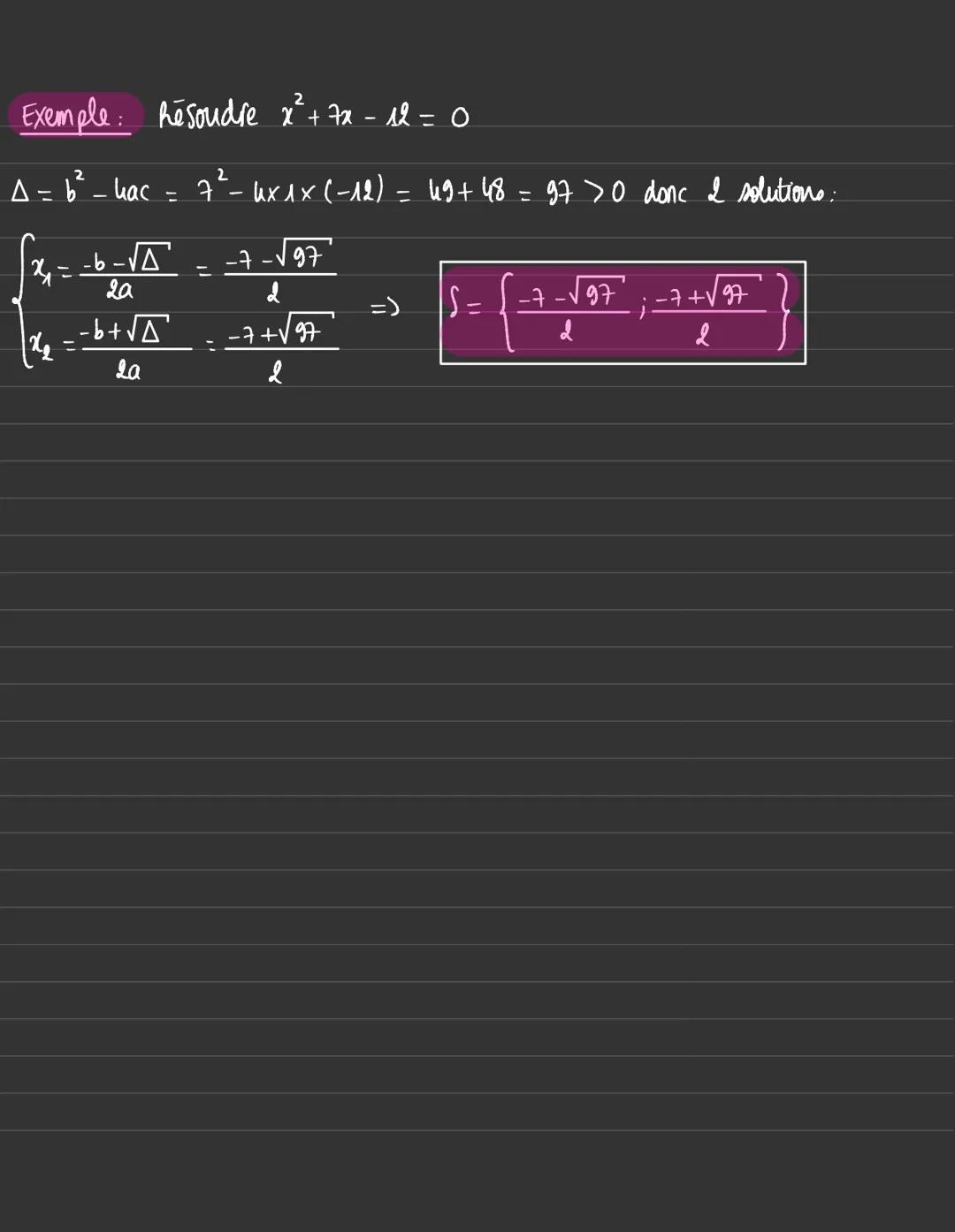Resoudre une équation du 2 degre
2
• Pour résoudre une équation de la forme : ase² + bx + C = 0, on utilise le
discriminant noté s (delta)
✓