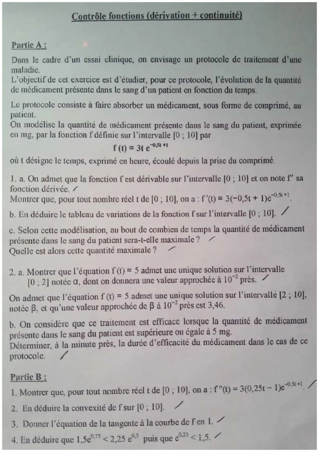 Exercice convexité Terminale Corrigé - Continuité, dérivabilité et théorème des valeurs intermédiaires