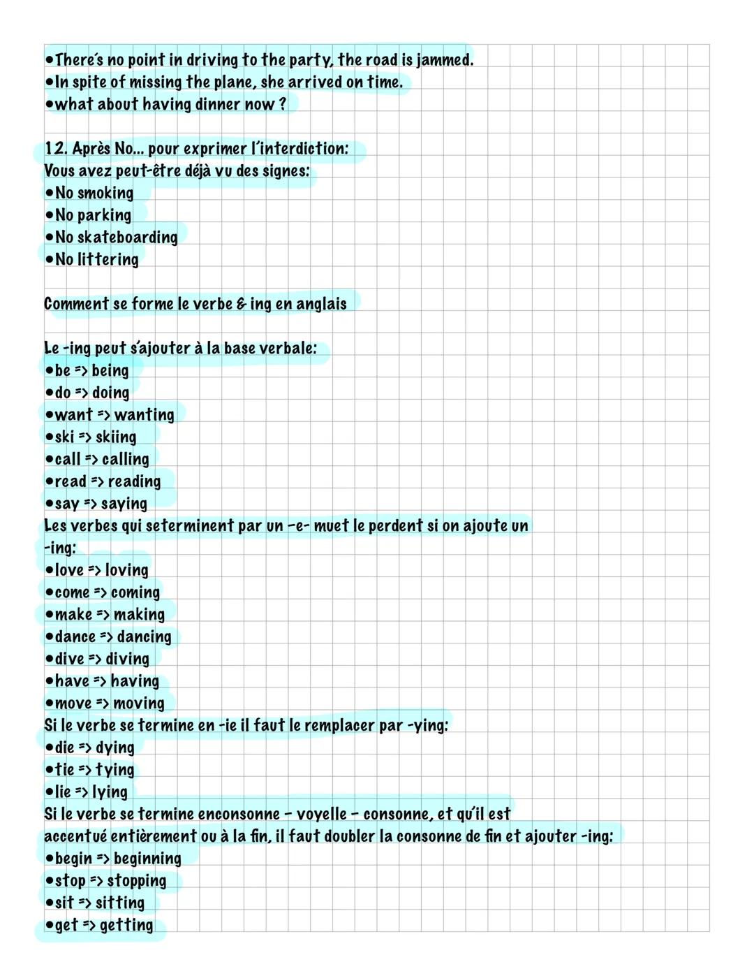 -ING EN ANGLAIS
Dans cecourssur la forme-ing enanglaisnous allons voir sa formation et son utilisation (ex:
playing, living, washing...)
A q