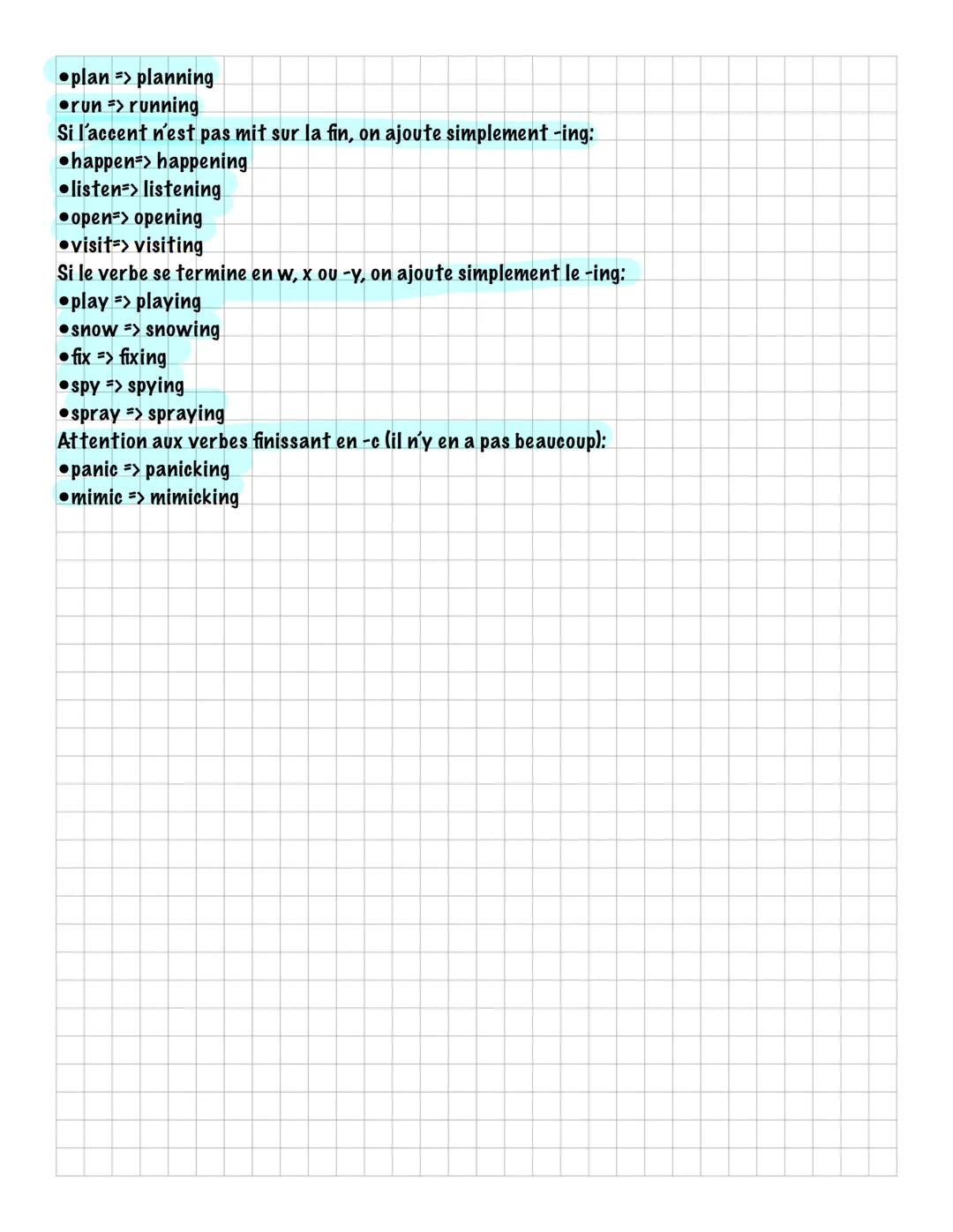 -ING EN ANGLAIS
Dans cecourssur la forme-ing enanglaisnous allons voir sa formation et son utilisation (ex:
playing, living, washing...)
A q