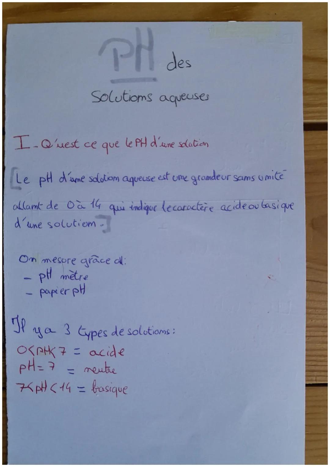 PH des

Solutioms aqueuses

I-Q'uest ce que le PH d'une solation

[Le pH d'ume solotiom aqueuse est ume grandeur sams umite
allamt de 0 à 14