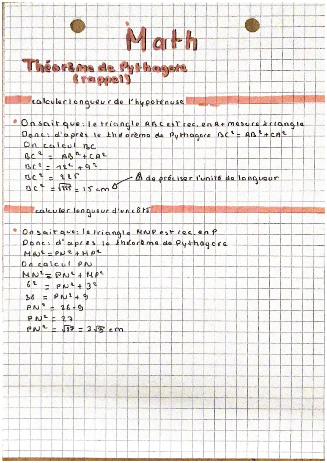 Math
Thoort me de Pythagore
(rappel)
calculer longueur de l'hypotenuse!
On sait que le triangle ABC est rec. en A + Mesure triangle
Done: d'