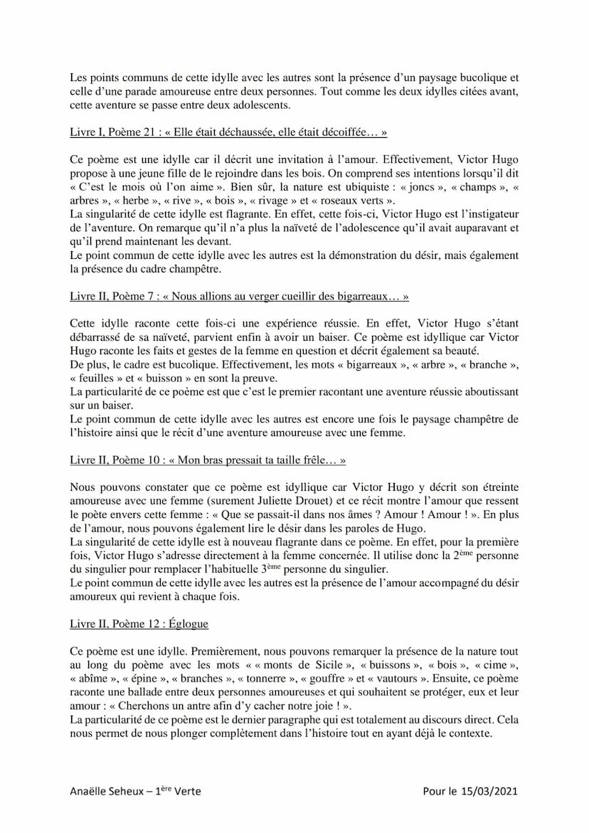 Travail d'appropriation : Les Idylles dans Les Contemplations de Victor Hugo
Livre I, Poème 11 : << Lise >>
Le poème Lise est une idylle. En