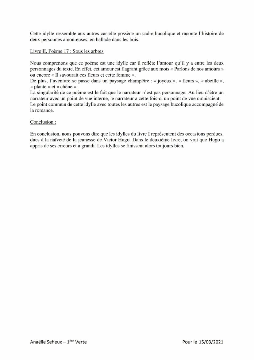 Travail d'appropriation : Les Idylles dans Les Contemplations de Victor Hugo
Livre I, Poème 11 : << Lise >>
Le poème Lise est une idylle. En
