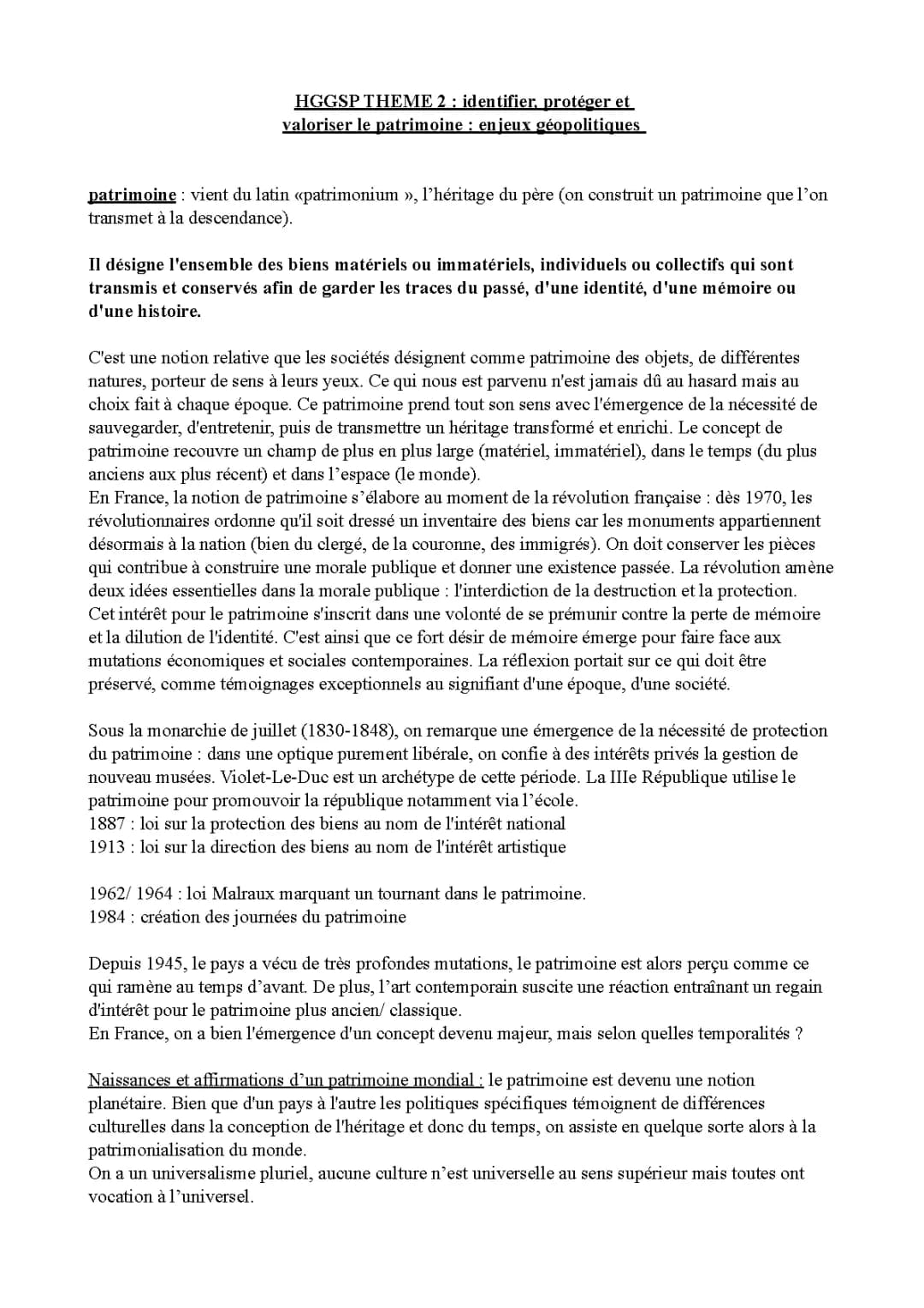 Le Patrimoine en HGGSP : Fiches de Révision, Cours et Dissertations