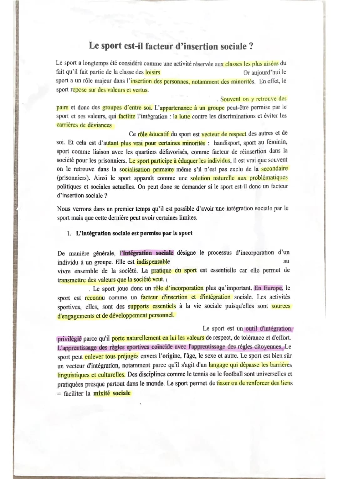 Grand oral SES sport
