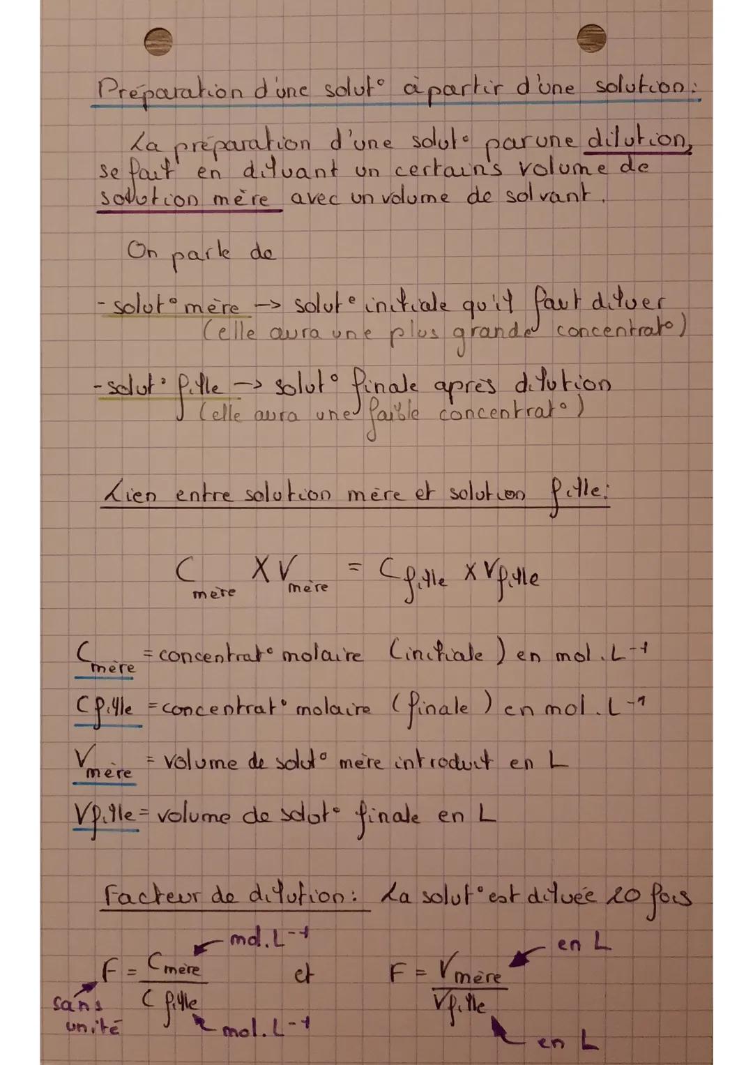 # Physique-Chimie

soluté: espèce solide ouliquide que l'on va disscode
ou diluer dans le solrant

Solvant: liquide dans lequel le soluté se