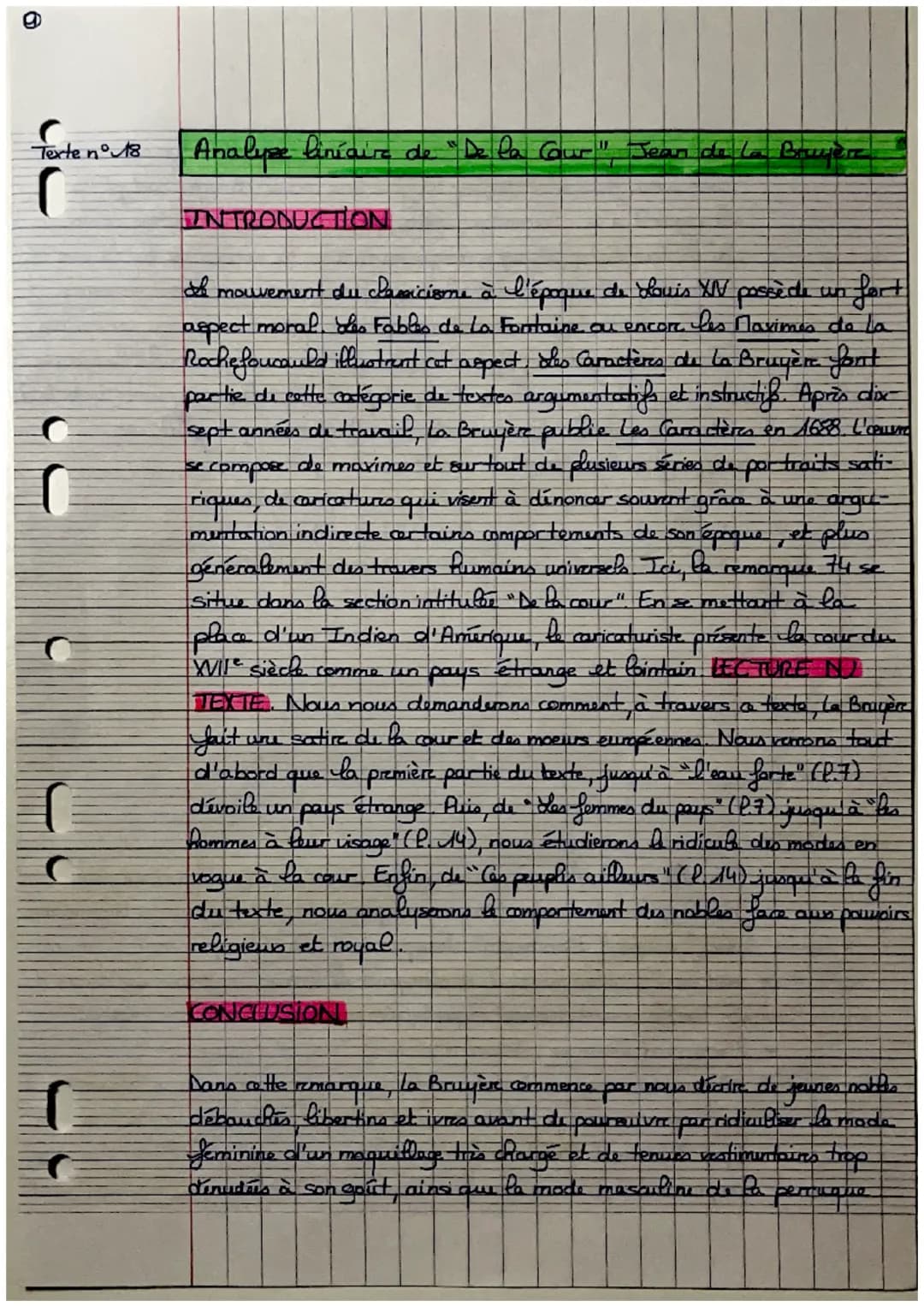 Texte n° 18
Analyse linéaire de
De la Cour", Jean de la Bruyèr
TNTRODUCTION
mouvement du Passicisme à l'époque de Louis XV possède un for +
