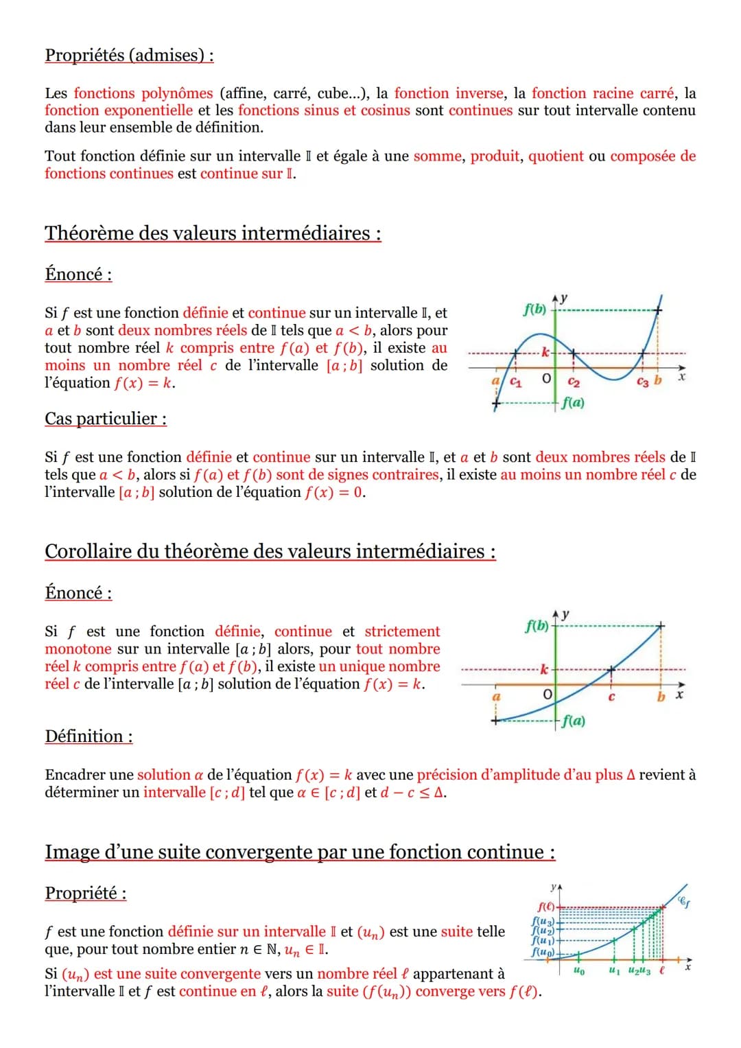 Continuité en un point, sur un intervalle :
Définitions :
Pour toute fonction ƒ définie sur un intervalle I :
▪ On dit que f est continue en