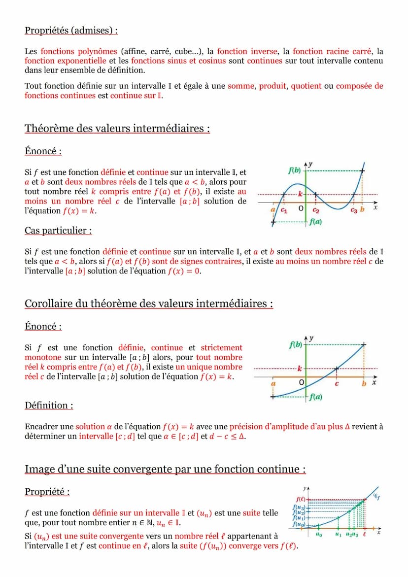 Continuité en un point, sur un intervalle :
Définitions :
Pour toute fonction ƒ définie sur un intervalle I :
▪ On dit que f est continue en
