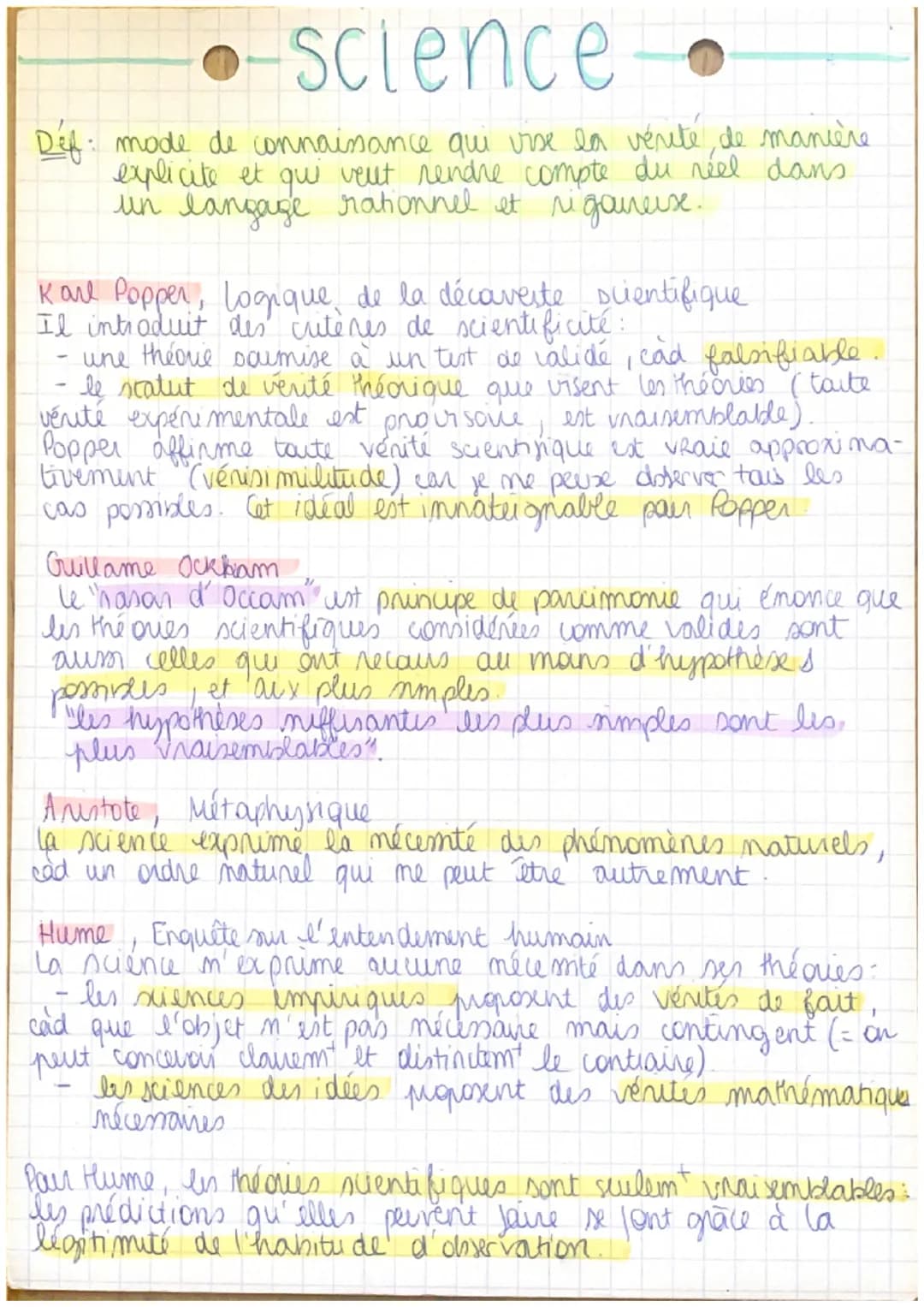 science
Déf: mode de connaissance qui vise la vérité, de manière
explicite et qui veut rendre compte du réel dans.
un langage rationnel et r