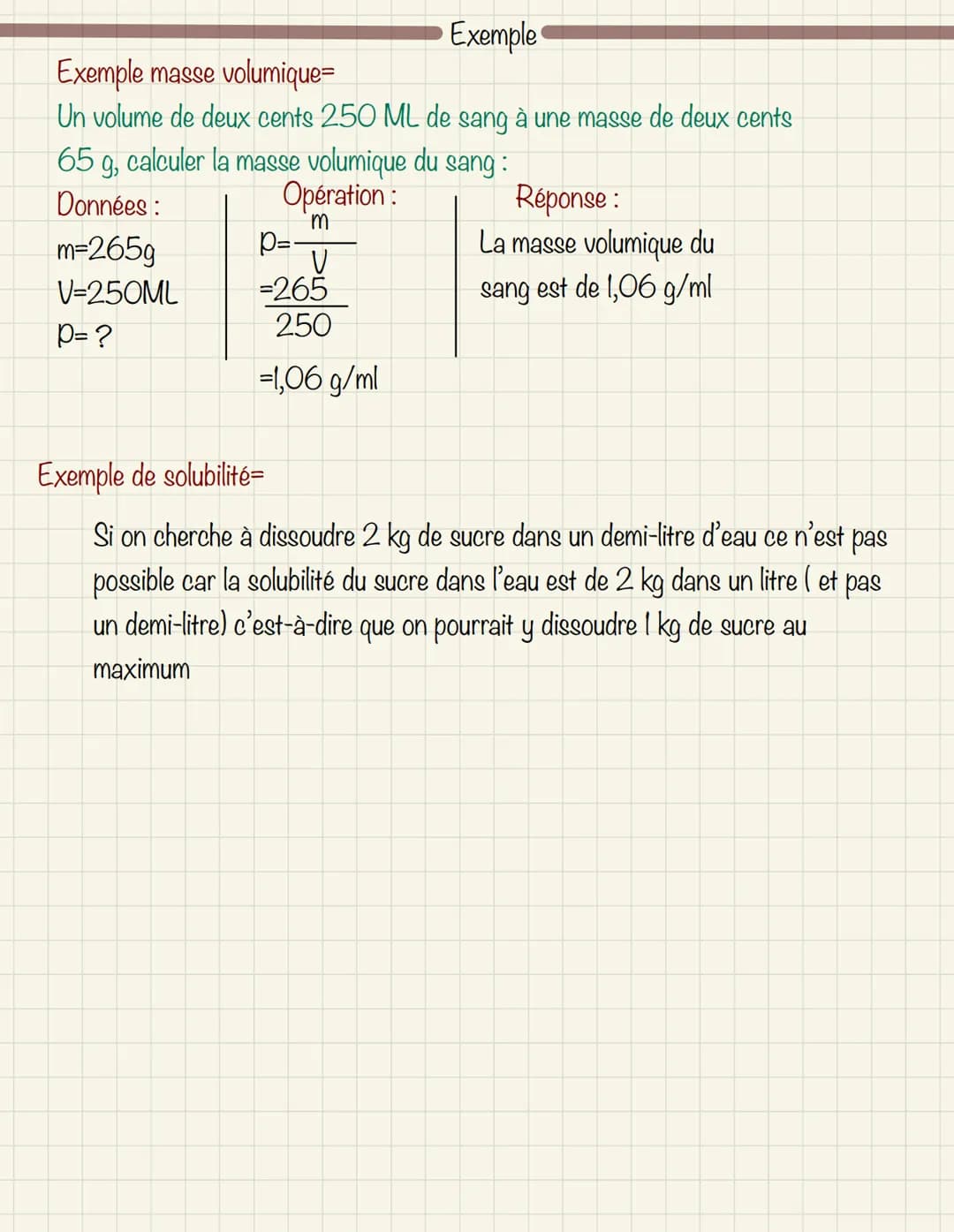  Définition=
Matière : tout ce qui possède une masse et un volume
Masse volumique : la masse volumique d'un objet dépend de la matière dont 