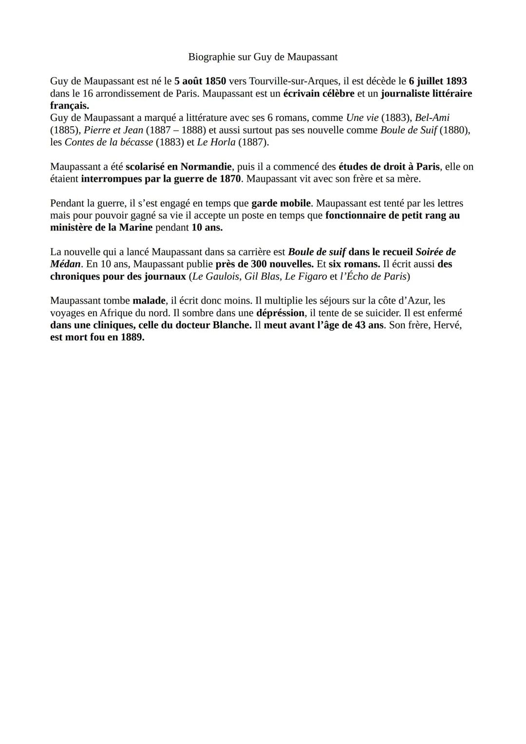 Biographie sur Guy de Maupassant