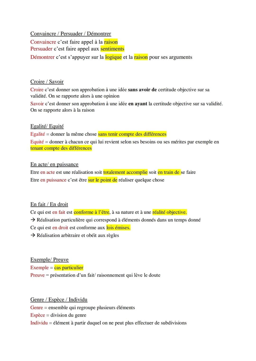Distinctions conceptuelles
Absolu / Relatif :
Est absolue toute chose qui peut exister/ être vraie par elle-même
Est relative toute chose qu