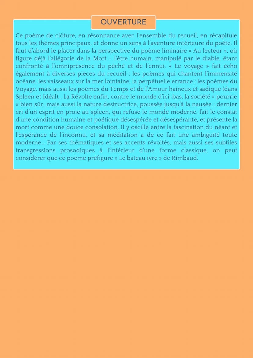 LES FLEURS DU MAL
CHARLES BAUDELAIRE
LE VOYAGE
INTRODUCTION
• AMORCE
La biographie est importante pour
comprendre l'œuvre de Baudelaire,
étr