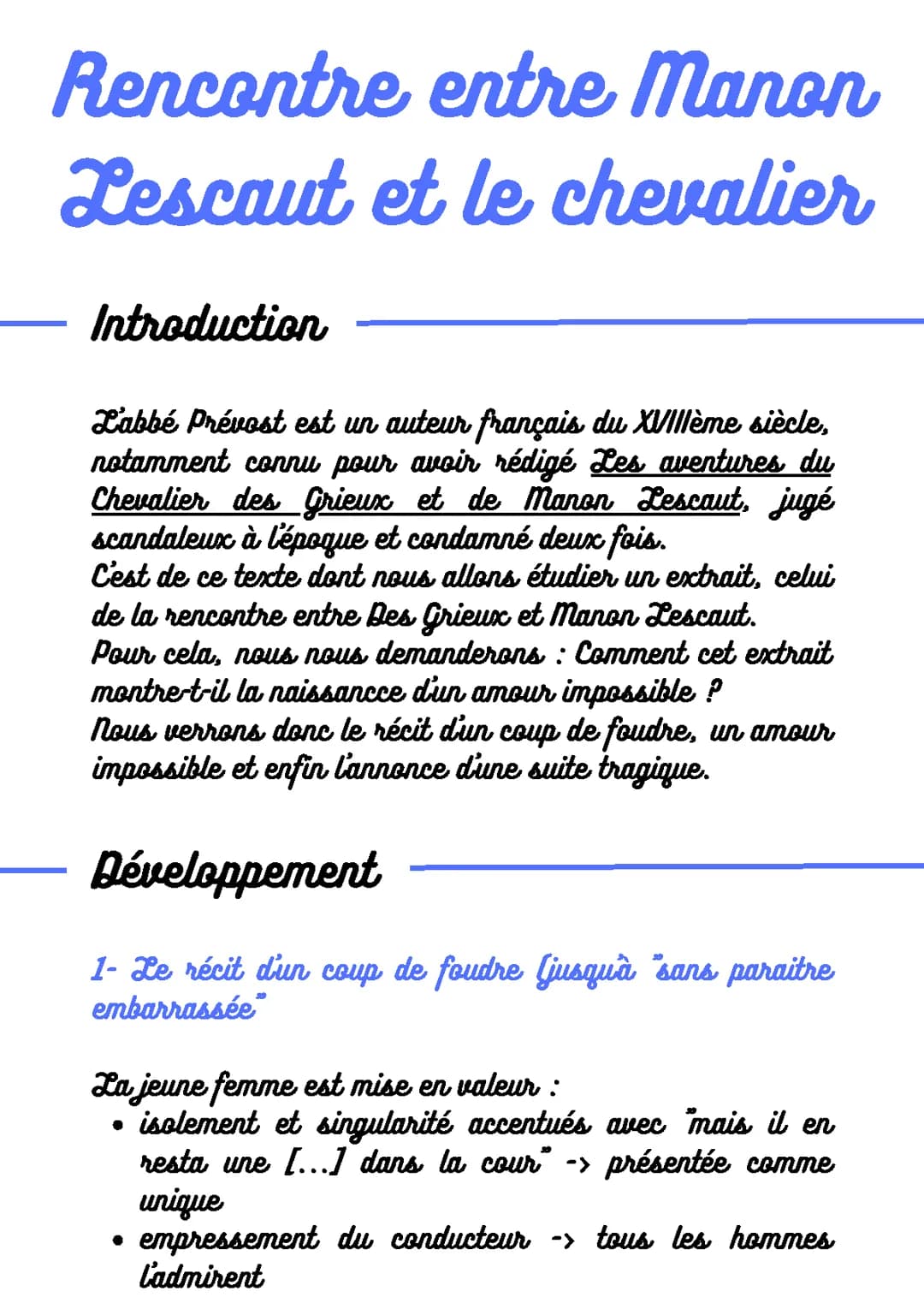 La rencontre de Manon Lescaut et du chevalier des Grieux : un amour impossible