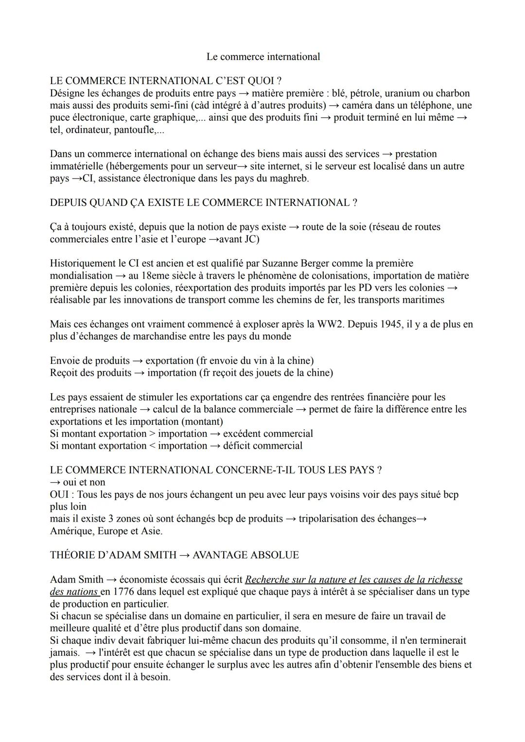 # Le commerce international

LE COMMERCE INTERNATIONAL C'EST QUOI ?
Désigne les échanges de produits entre pays → matière première: blé, pét