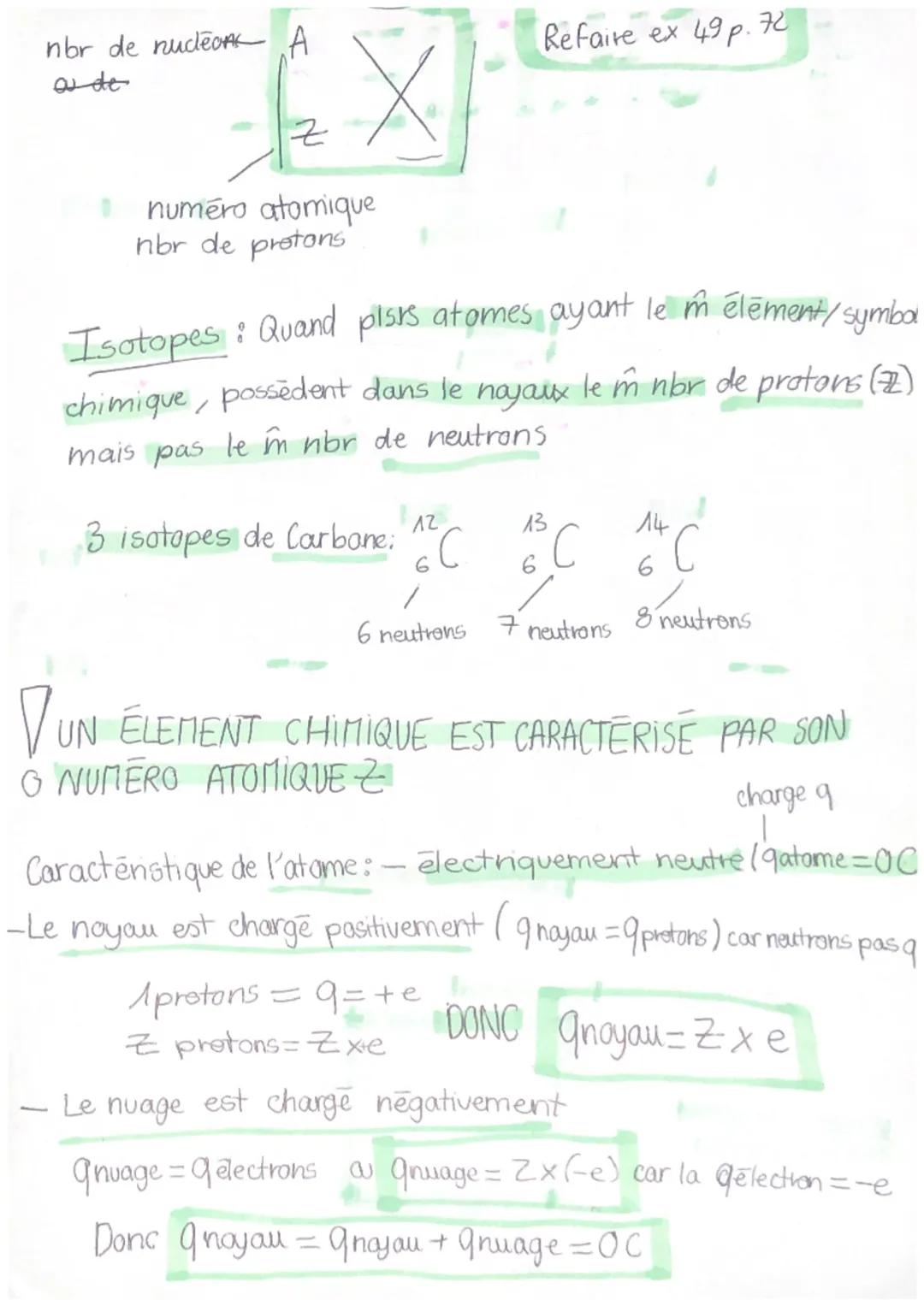 O CHIMIE 2
→→ Atome = noyau (particules protons + neutrons au nucleons) +
cortège electctronique (electrons)
$
→Atome: electriquement neutre