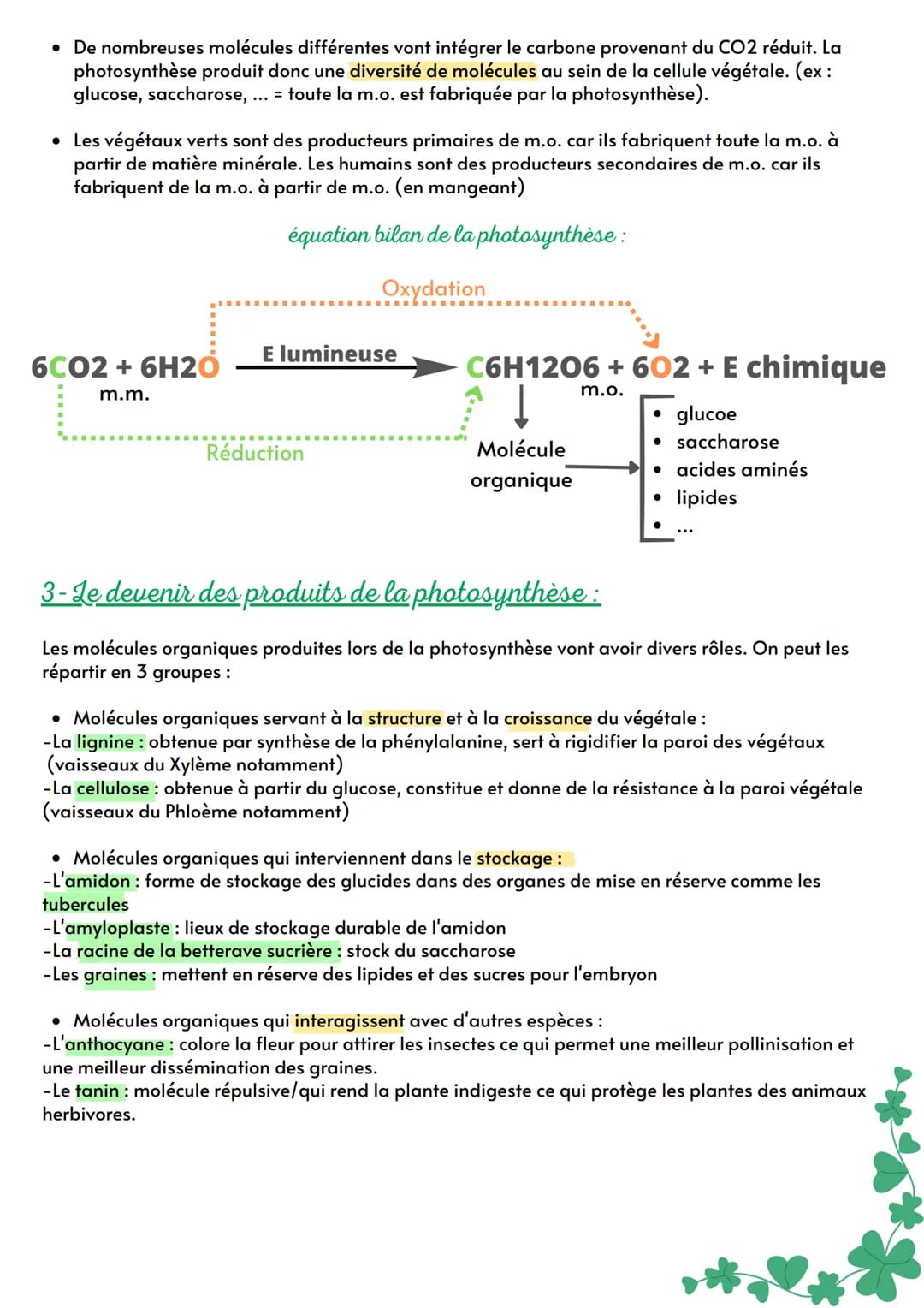 Th 2: de la plante sauvage à la plante domestiquée
Ch 12: La plante, productrice de
matière organique
Intro : Les molécules organiques perme