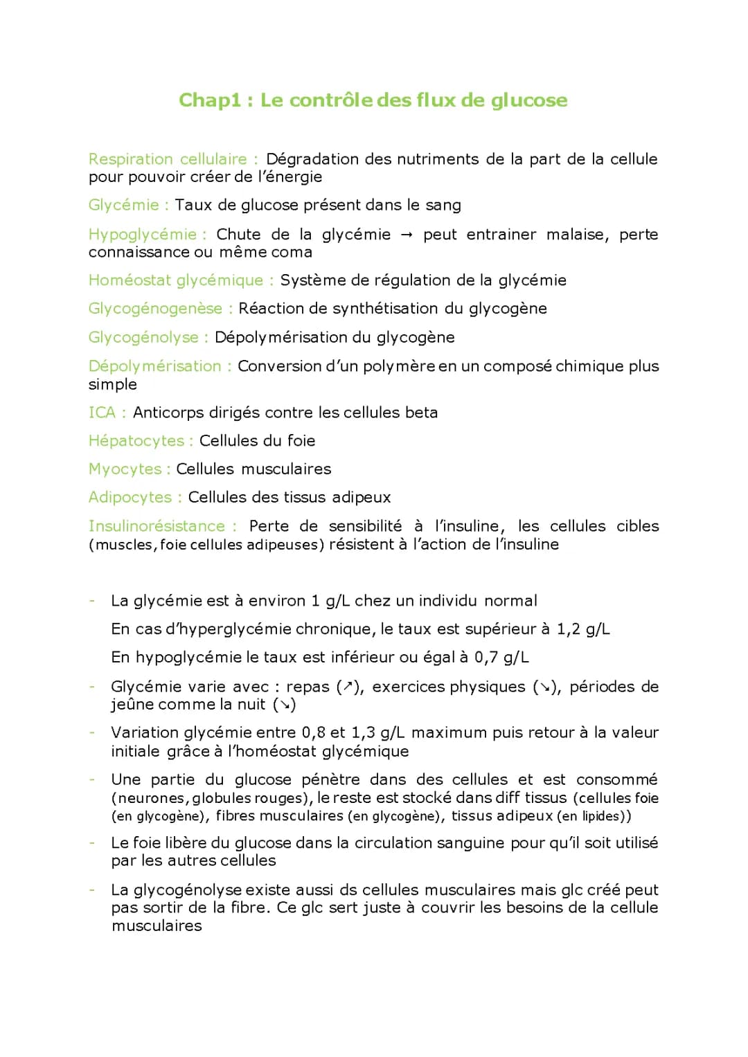 Le contrôle des flux de glucose