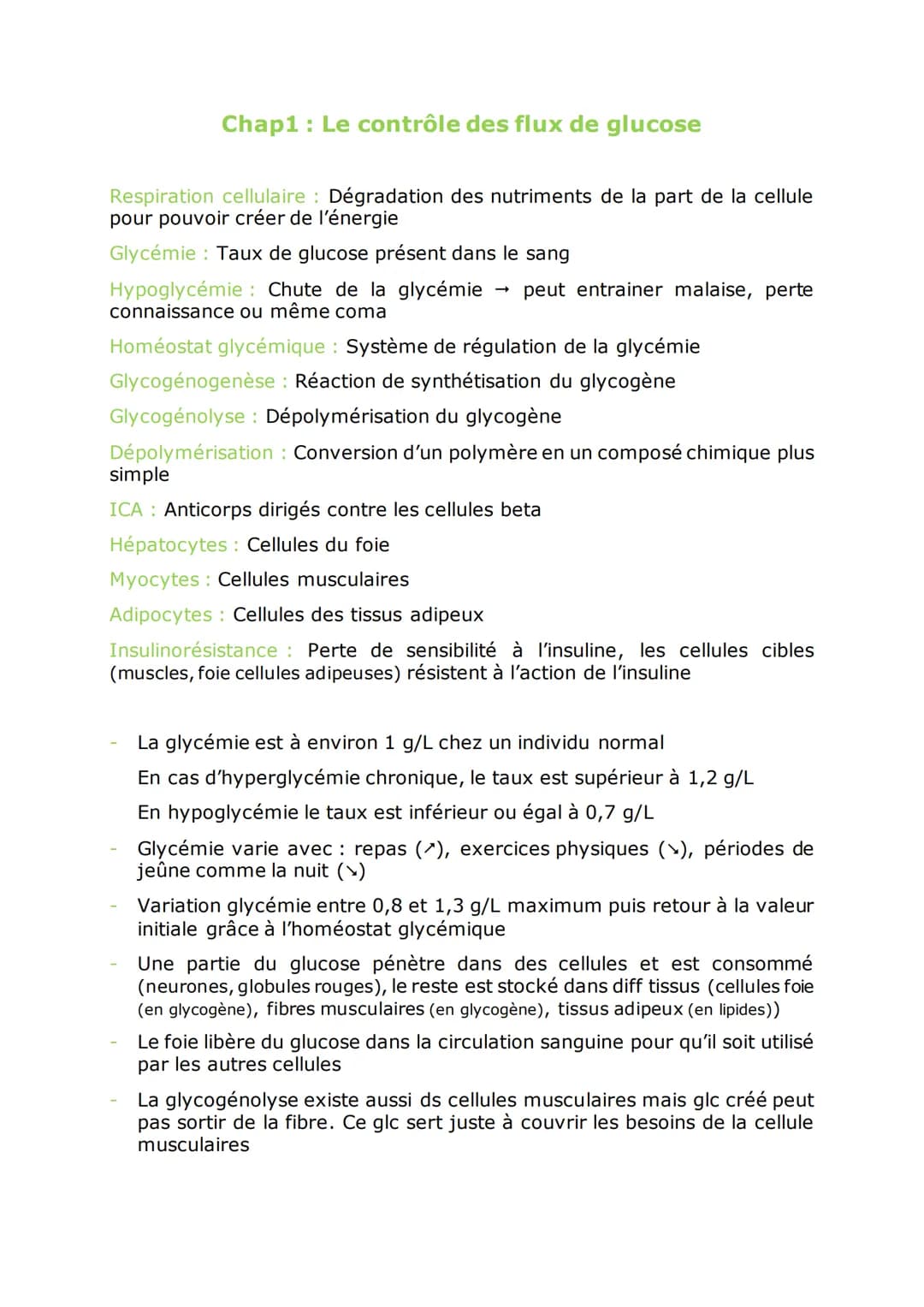 Chap1 : Le contrôle des flux de glucose
Respiration cellulaire Dégradation des nutriments de la part de la cellule
pour pouvoir créer de l'é