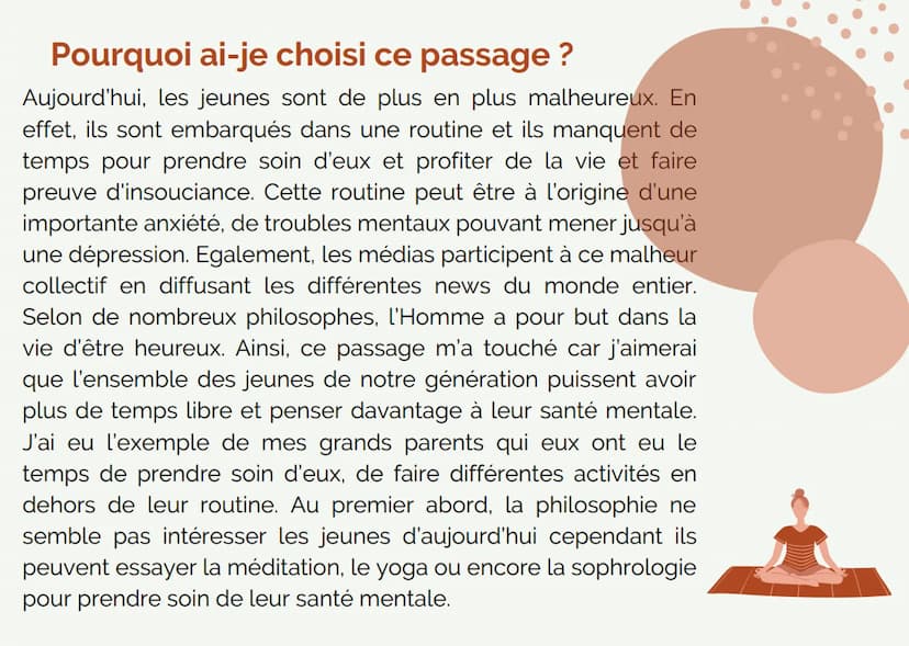 ÉPICURE
Lettre à
Ménécée
Lola Patrouillault T4 Passage choisi
"Qu'on ne remette pas la philosophie à
plus tard parce qu'on est jeune et
qu'o