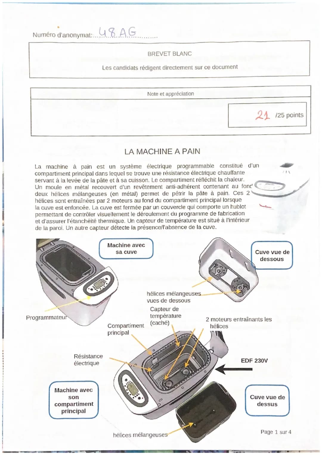 Numéro d'anonymat: 48 AG
Programmateur
Les candidats rédigent directement sur ce document
Résistance
électrique
Machine avec
son
compartimen