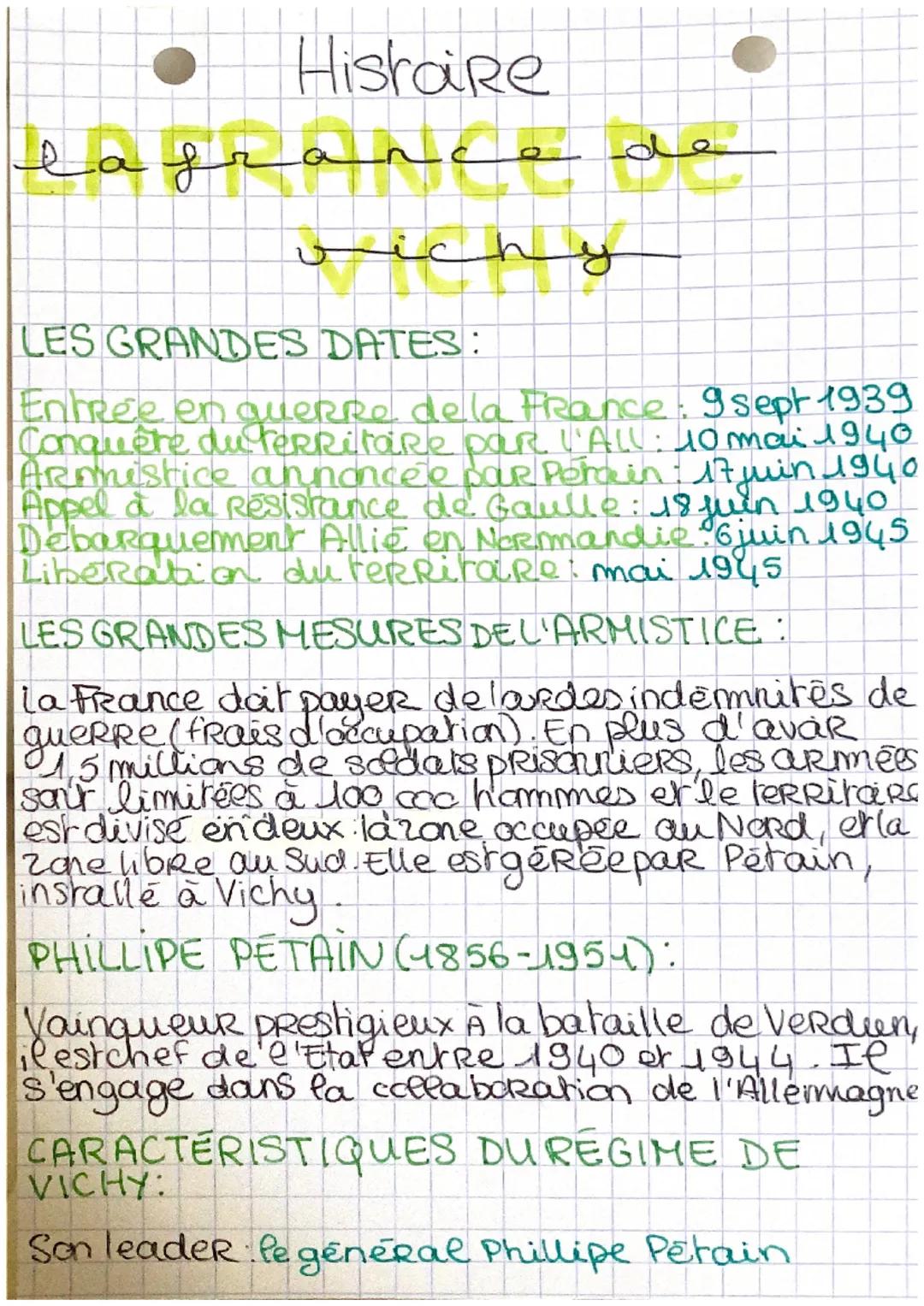 # Histoire

la france de
vichy

LES GRANDES DATES:

Entree en querre de la France: 9 sept 1939
Conquête du territare par l'ALL : 10 mai 1940